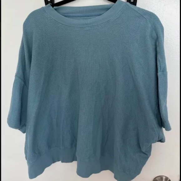 Madewell Plus Size Waffle Fishnet Mockneck Tee / 3X / OCEAN - Picture 2 of 2